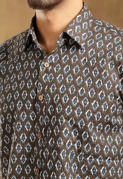 Block Printed Cotton Shirt in Brown