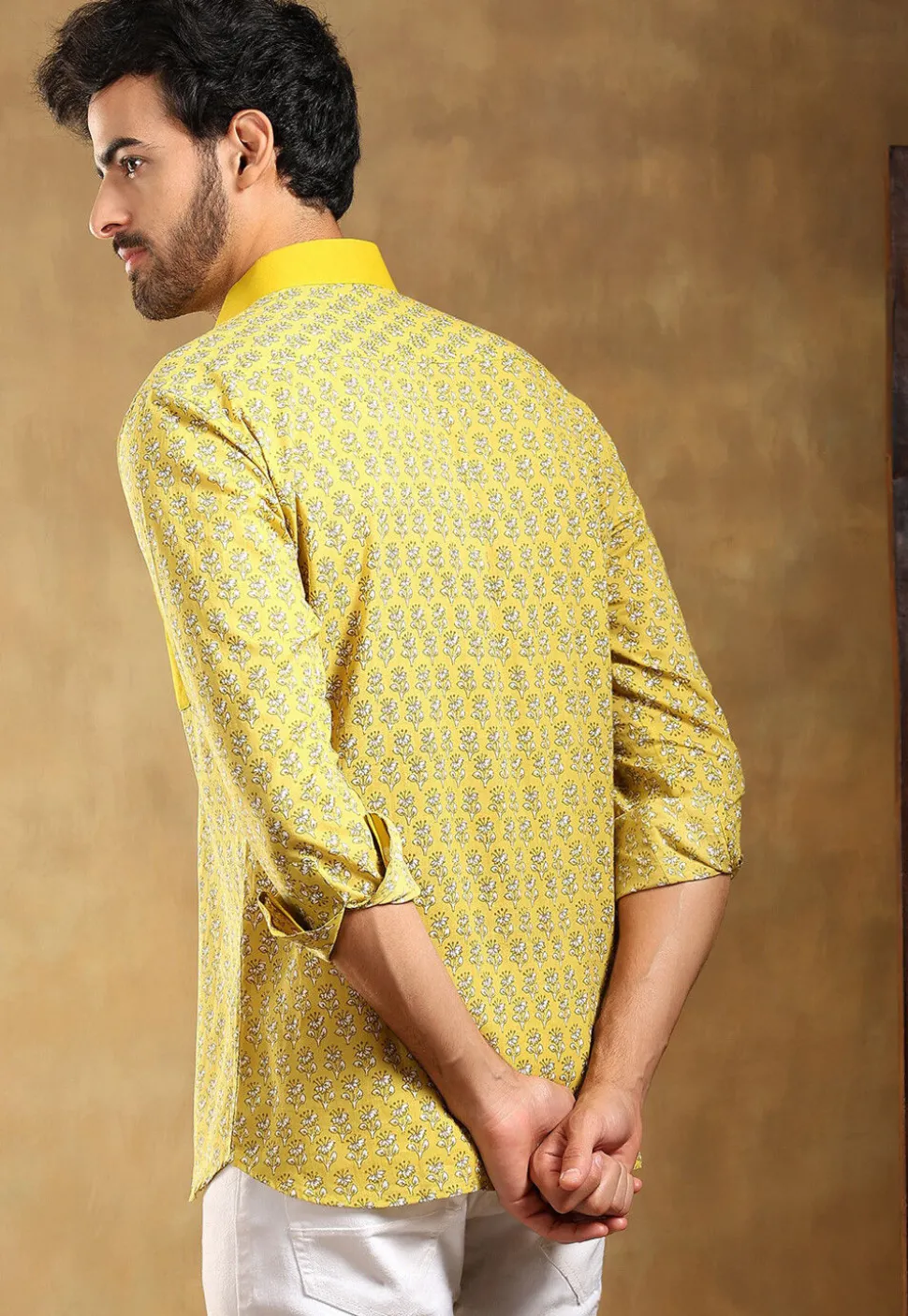Block Printed Cotton Shirt in Yellow