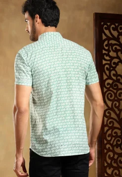 Block Printed Cotton Shirt in Pastel Green