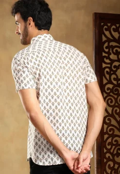 Block Printed Cotton Shirt in White