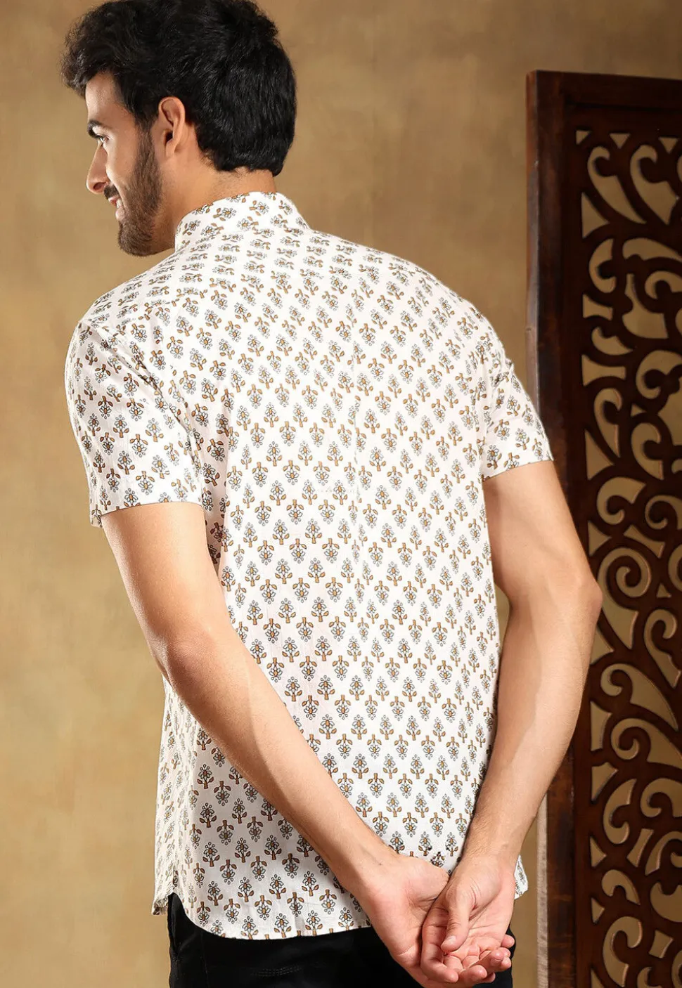 Block Printed Cotton Shirt in White