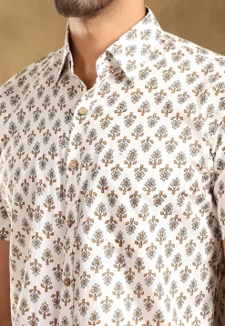 Block Printed Cotton Shirt in White