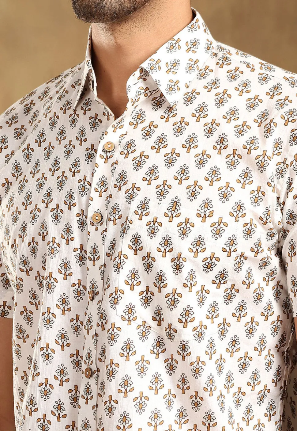Block Printed Cotton Shirt in White