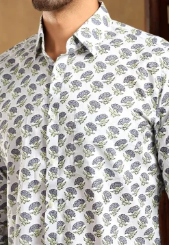 Block Printed Cotton Shirt in Light Grey