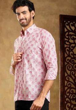 Block Printed Cotton Shirt in White