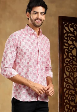 Block Printed Cotton Shirt in White