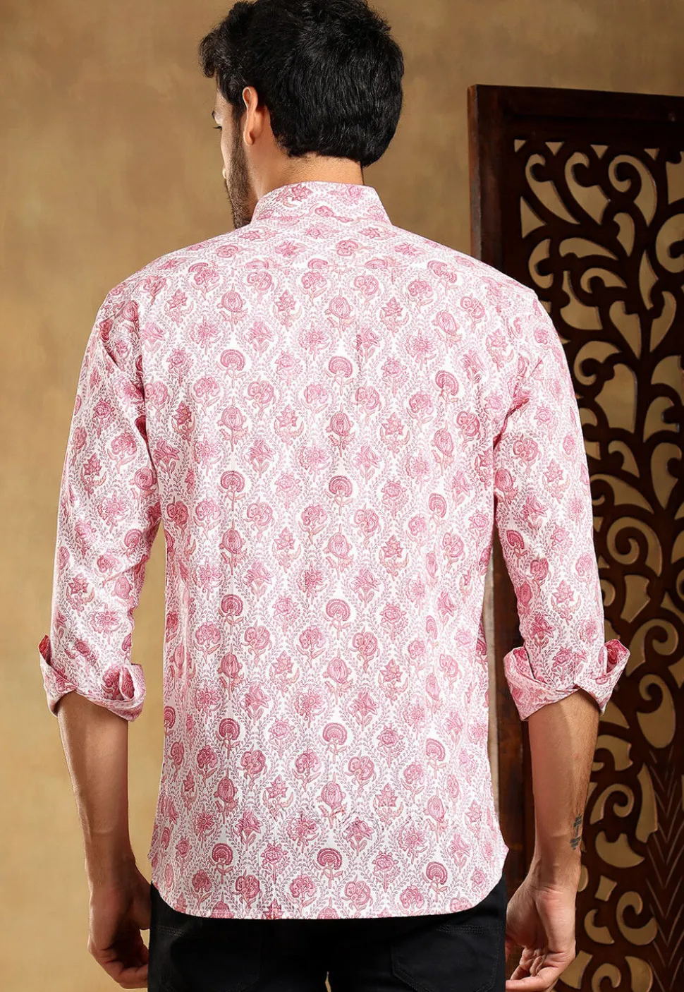 Block Printed Cotton Shirt in White