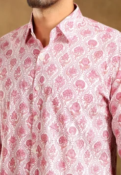 Block Printed Cotton Shirt in White