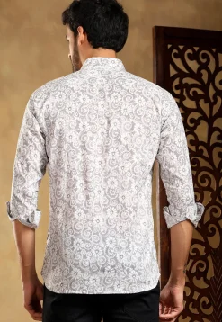 Block Printed Cotton Shirt in Light Grey