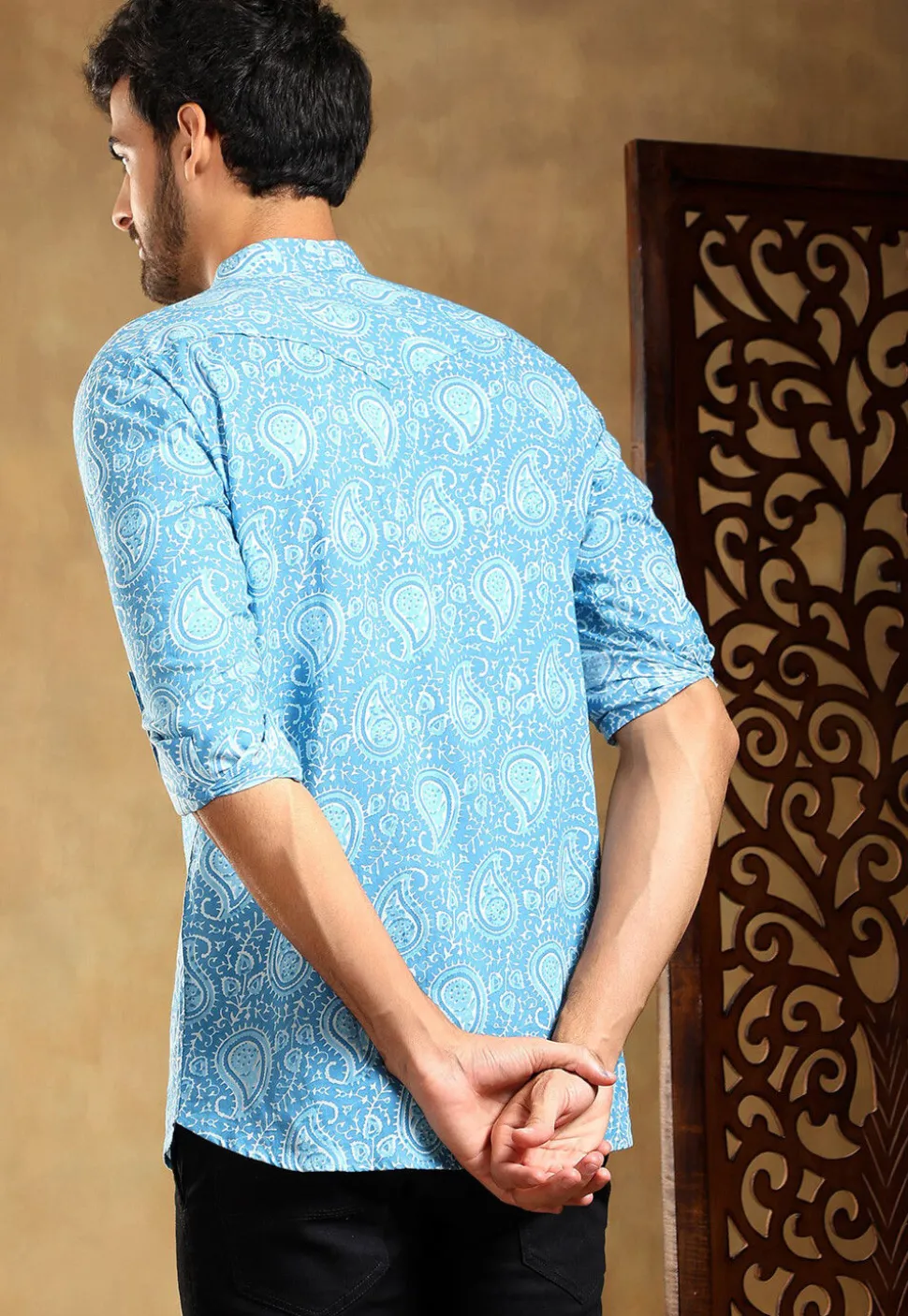Block Printed Cotton Shirt in Blue