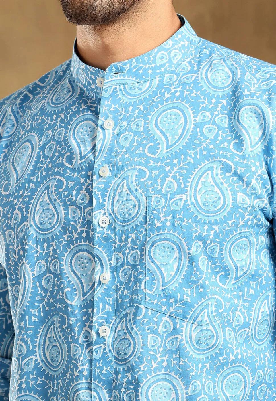 Block Printed Cotton Shirt in Blue