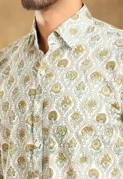 Block Printed Cotton Shirt in Off White