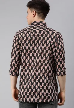 Block Printed Cotton Shirt in Black