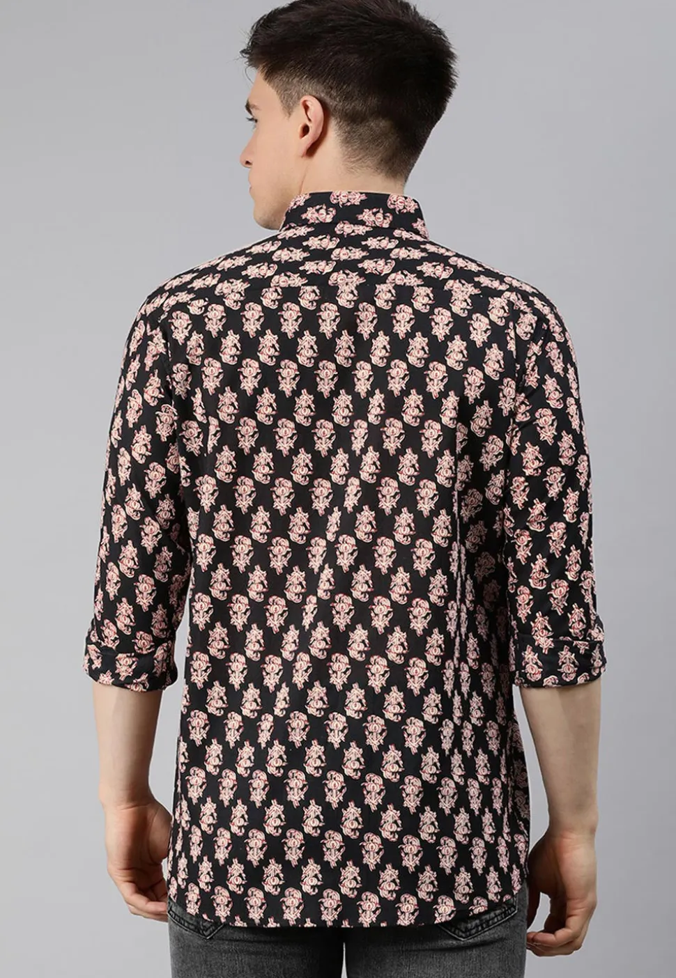 Block Printed Cotton Shirt in Black