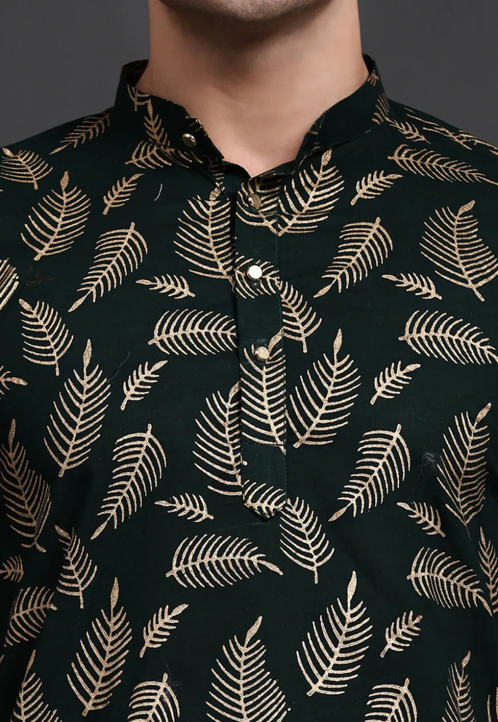 Block Printed Cotton Short Kurta in Dark Green