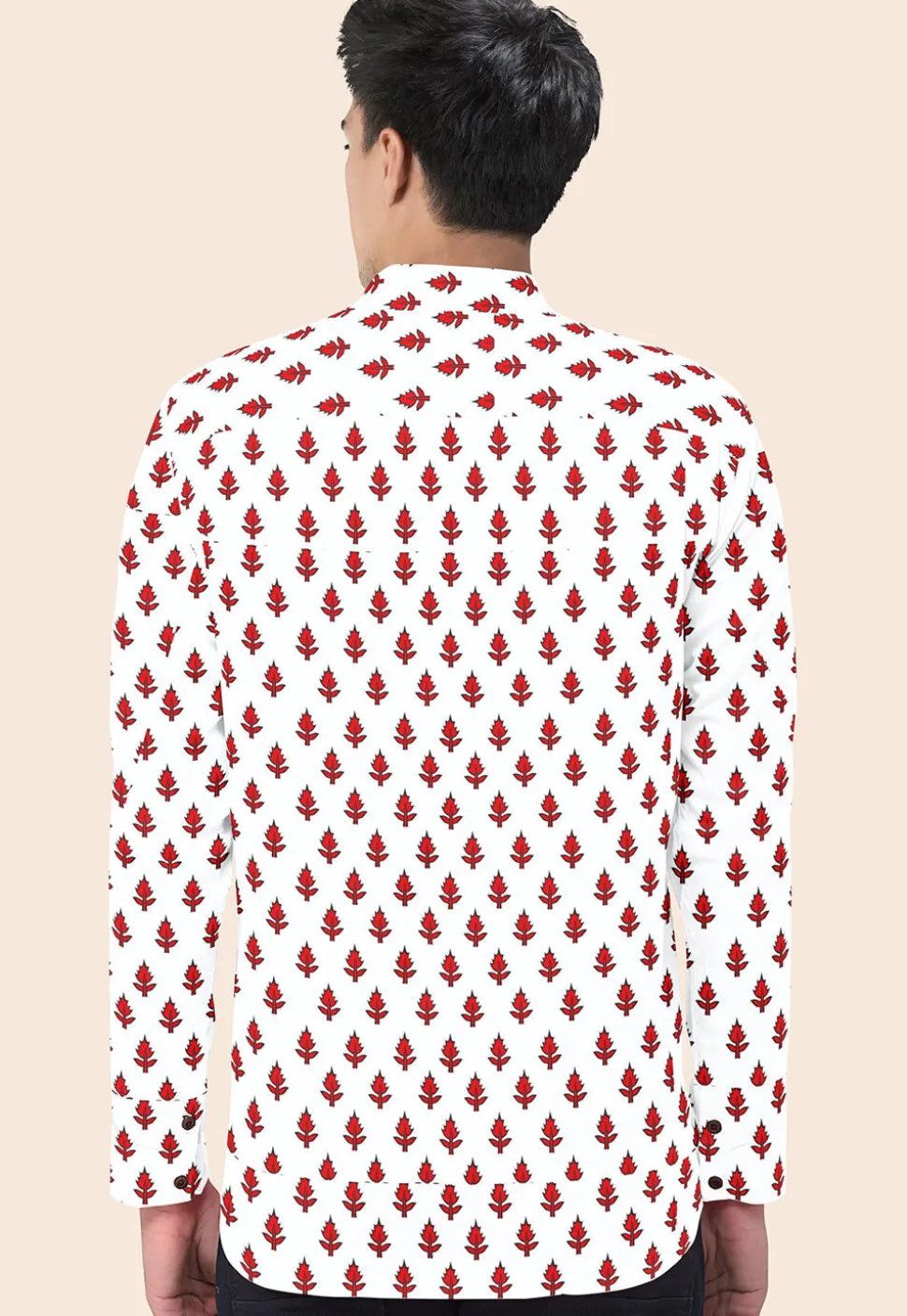 Block Printed Cotton Short Kurta in Cream