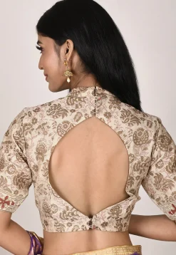 Block Printed Cotton Silk Blouse in Beige