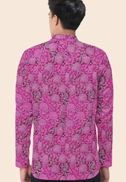 Block Printed Cotton Silk Short Kurta in Magenta