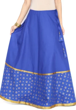 Block Printed Cotton Skirt in Royal Blue
