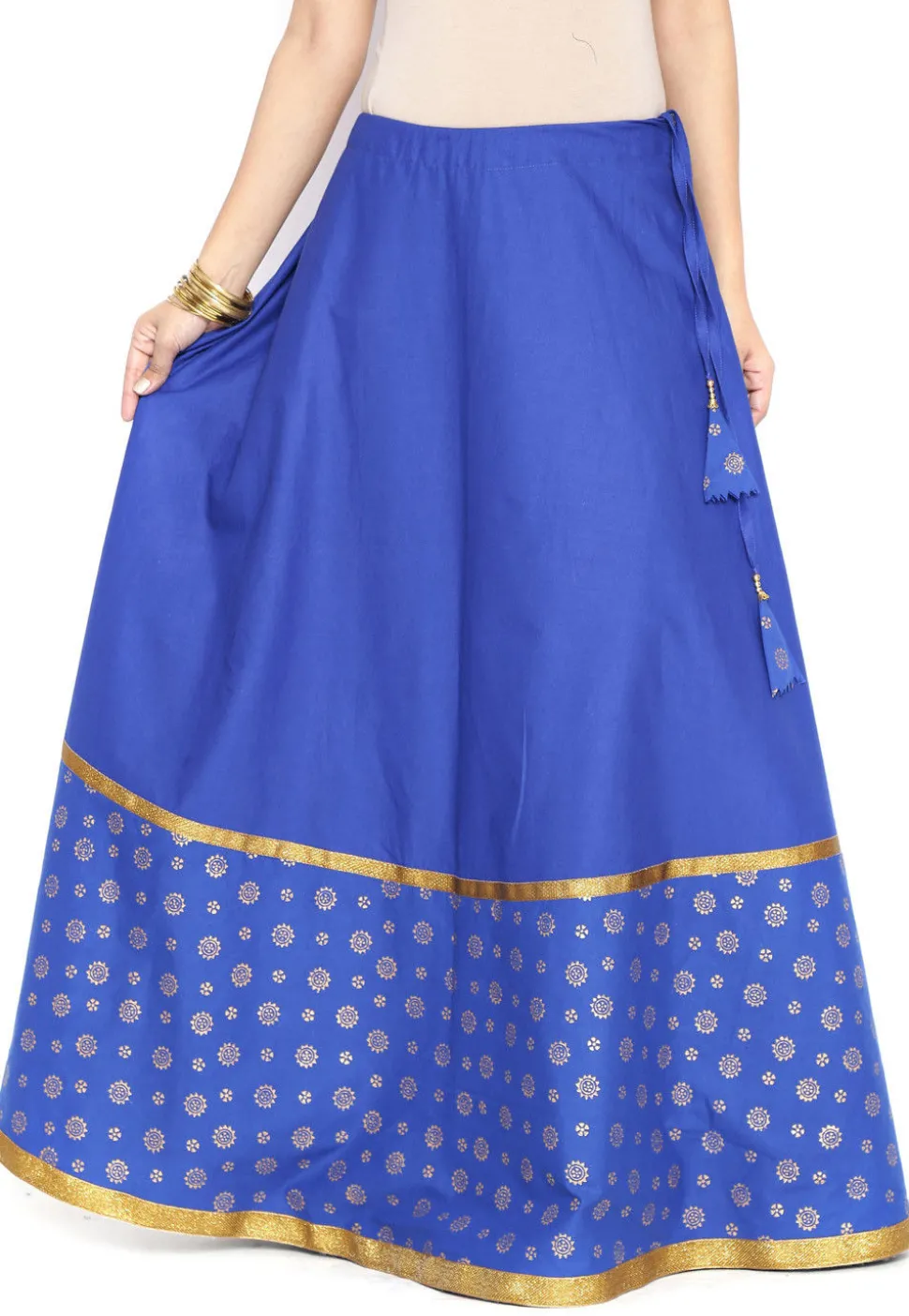 Block Printed Cotton Skirt in Royal Blue