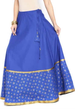 Block Printed Cotton Skirt in Royal Blue