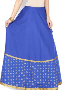 Block Printed Cotton Skirt in Royal Blue