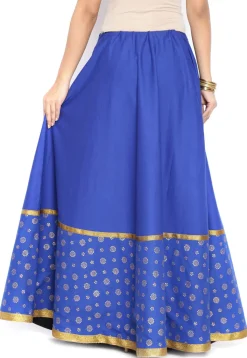 Block Printed Cotton Skirt in Royal Blue