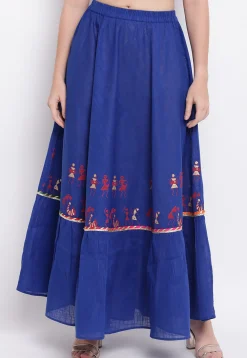 Block Printed Cotton Skirt in Dark Blue