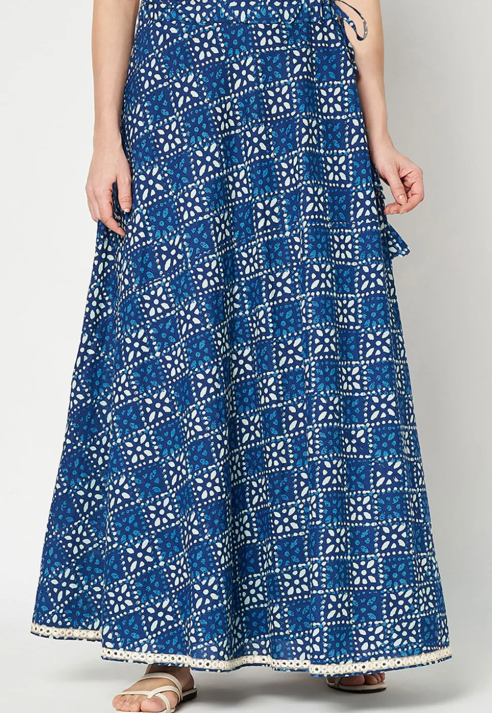 Block Printed Cotton Skirt in Royal Blue