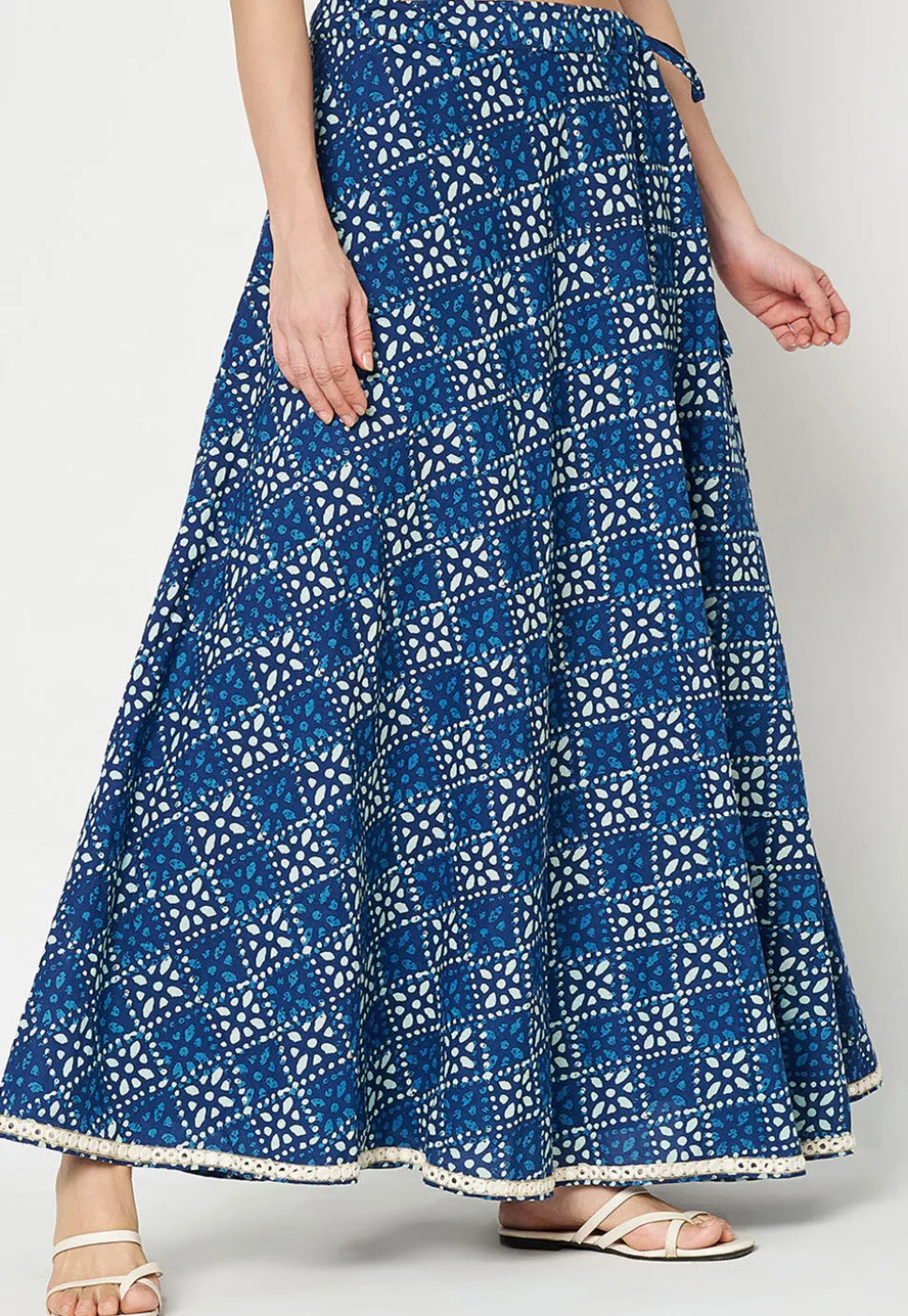 Block Printed Cotton Skirt in Royal Blue
