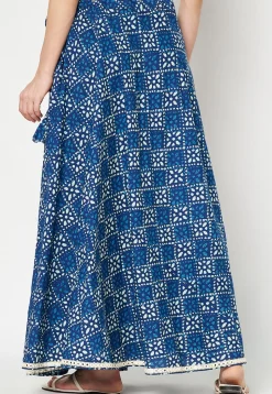 Block Printed Cotton Skirt in Royal Blue