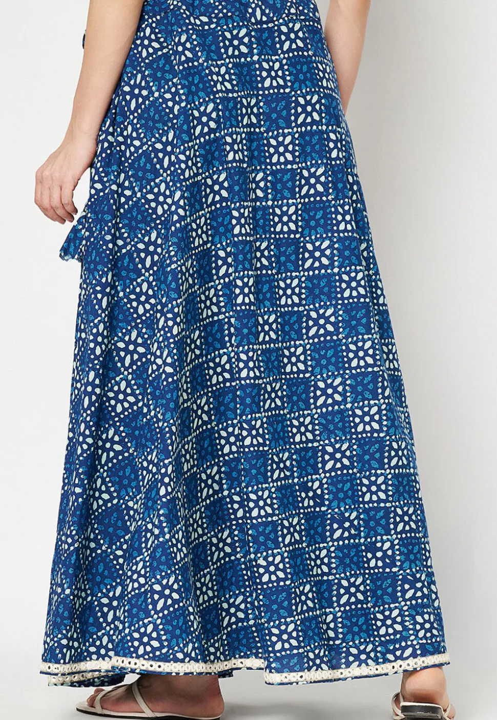 Block Printed Cotton Skirt in Royal Blue