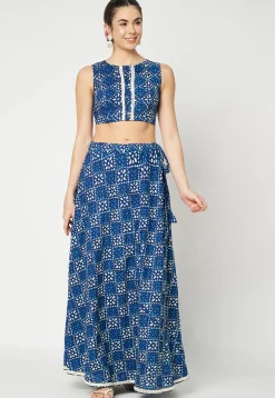 Block Printed Cotton Skirt in Royal Blue