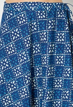 Block Printed Cotton Skirt in Royal Blue