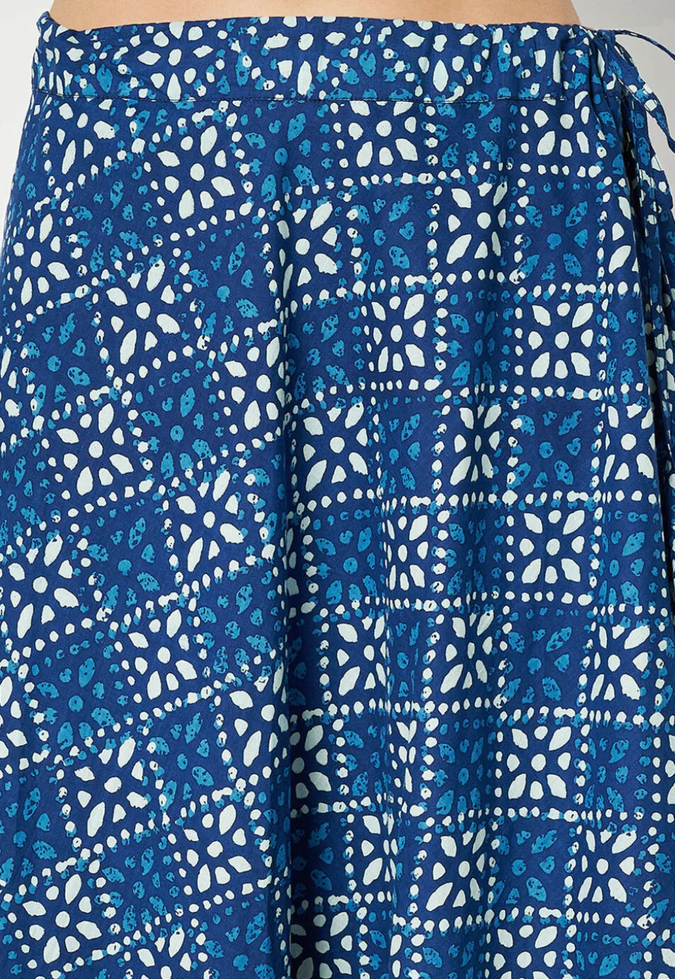 Block Printed Cotton Skirt in Royal Blue