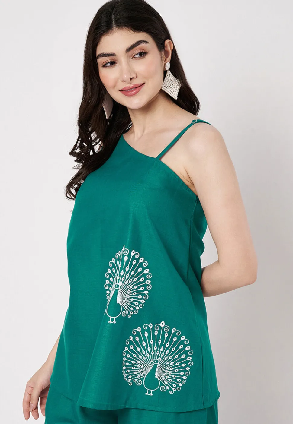 Block Printed Cotton Top in Teal Green
