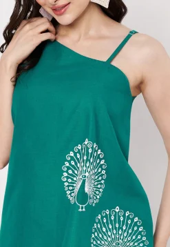 Block Printed Cotton Top in Teal Green