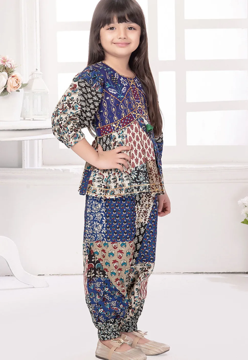 Block Printed Cotton Top Set in Multicolor