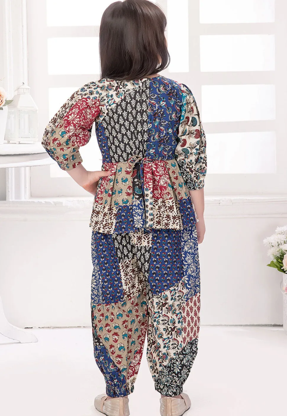 Block Printed Cotton Top Set in Multicolor