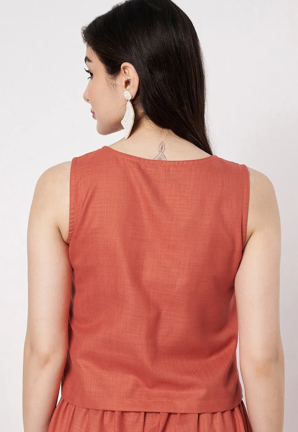 Block Printed Cotton Top in Orange