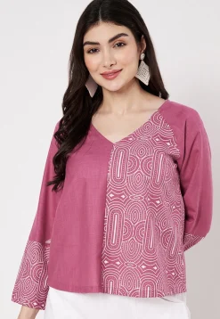 Block Printed Cotton Top in Pink