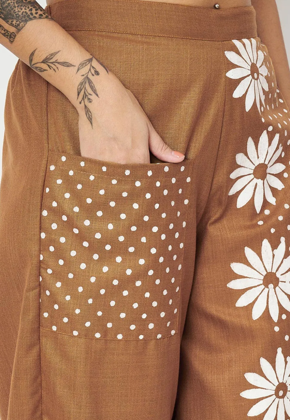 Block Printed Cotton Trouser in Brown