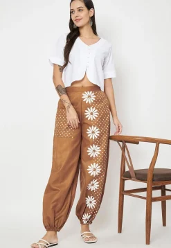 Block Printed Cotton Trouser in Brown