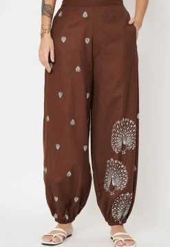 Block Printed Cotton Trouser in Dark Brown