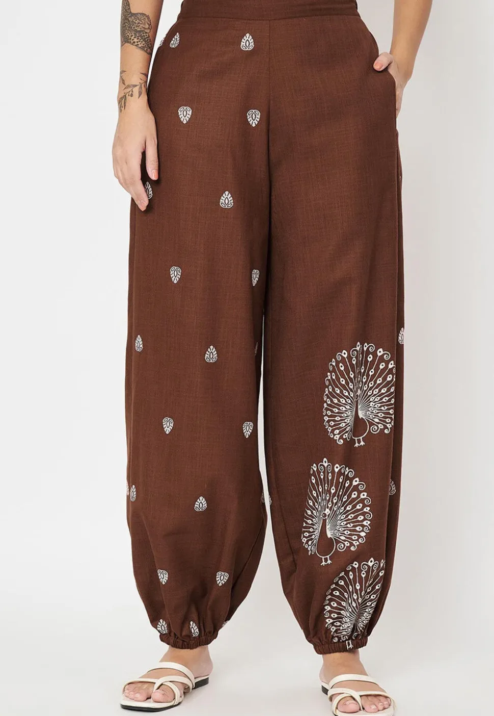 Block Printed Cotton Trouser in Dark Brown