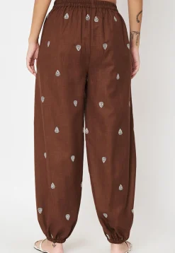 Block Printed Cotton Trouser in Dark Brown