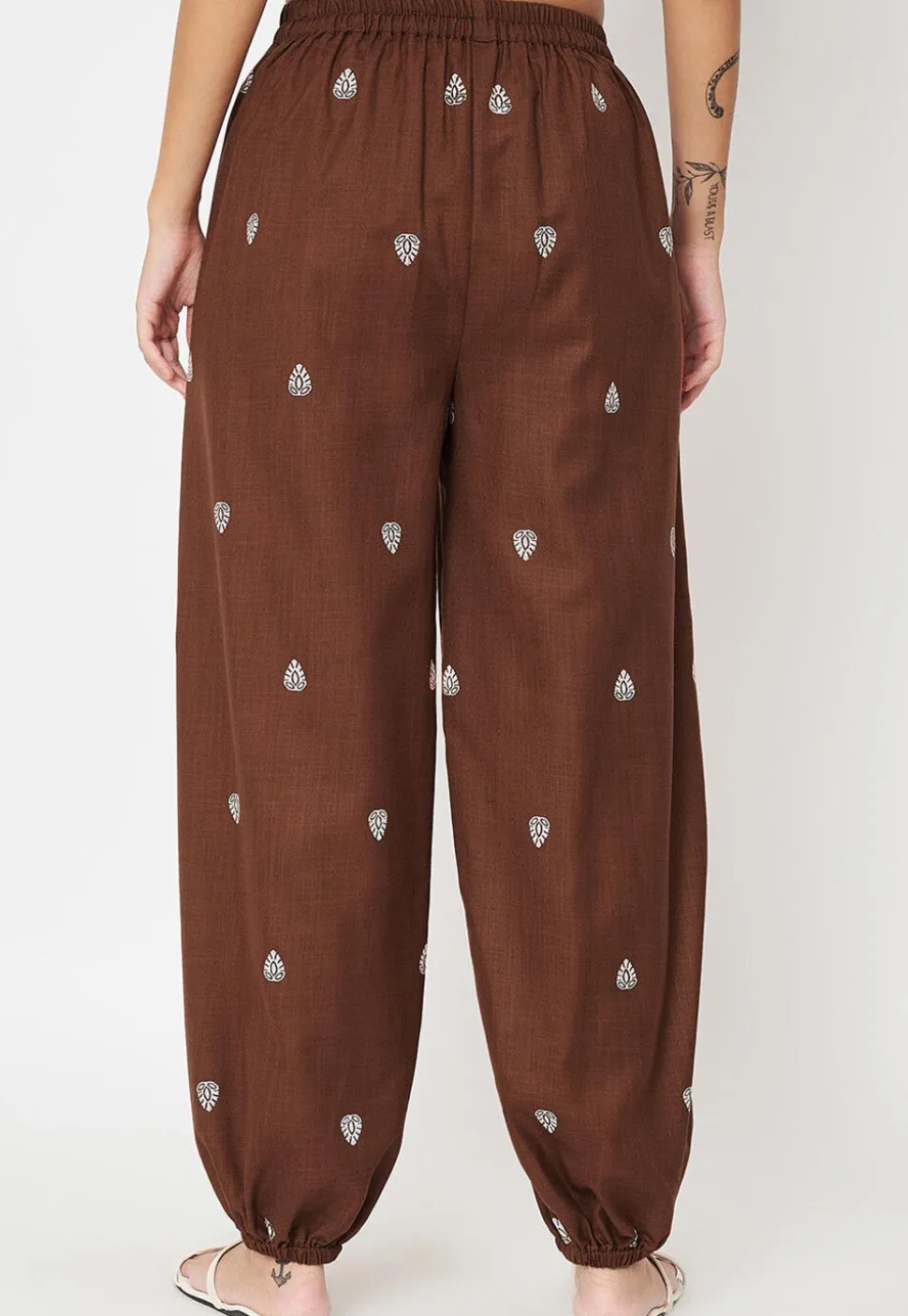 Block Printed Cotton Trouser in Dark Brown
