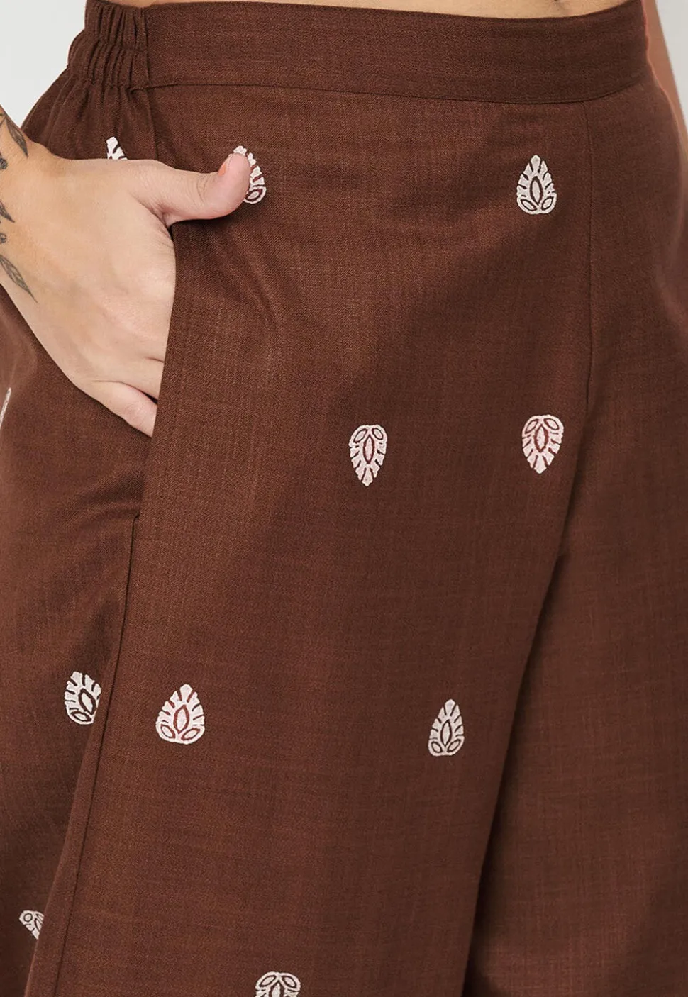Block Printed Cotton Trouser in Dark Brown