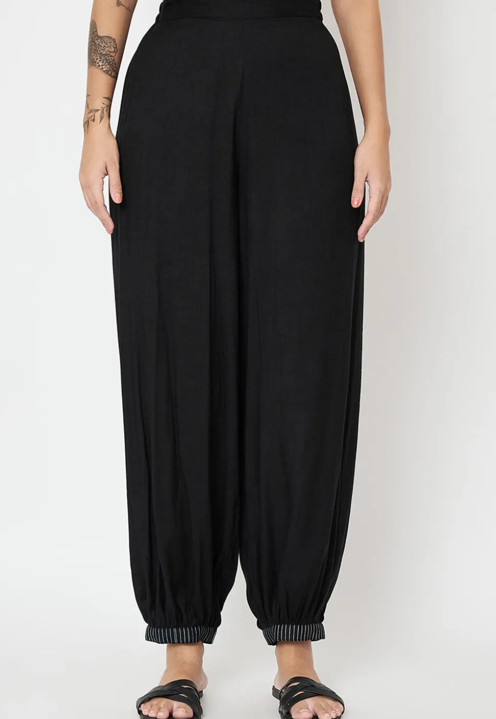 Block Printed Cotton Trouser in Black
