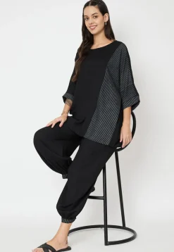 Block Printed Cotton Trouser in Black